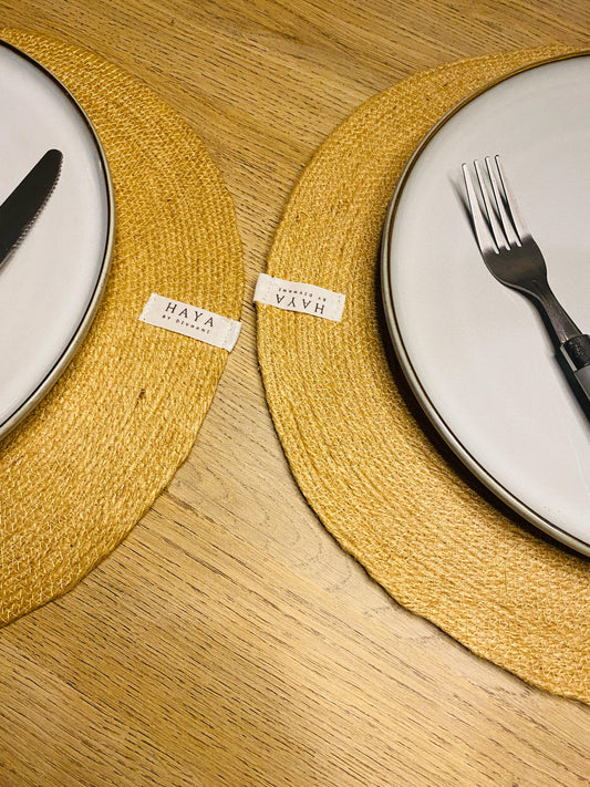Golden Brown Jute Rope Round Placemats (Set of 2)